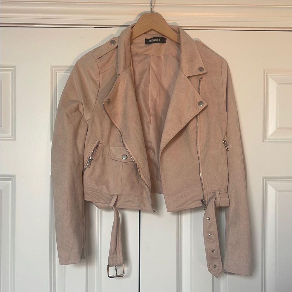 Missguided Pink Faux Suede Women's Moto Jacket
